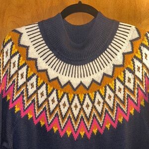 Navy and Multicolor Patterned Women's Sweater